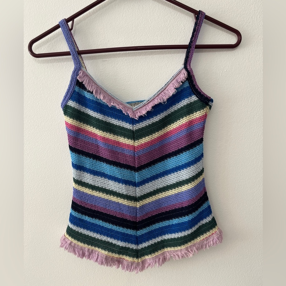 Y2K Stripe Knit Fringe Festival Boho Top XS/S